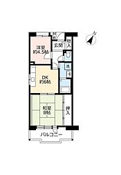 UR都市機構シティコート下新庄2号棟 2DKの間取図画像