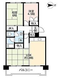 UR都市機構リバーサイドほんじょう2号棟 2LDKの間取図画像