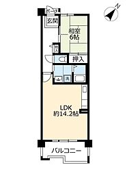UR都市機構シティコート下新庄5号棟 1LDKの間取図画像