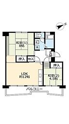 UR都市機構鳥飼野々2丁目団地5号棟 2LDKの間取図画像