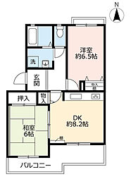 UR都市機構高槻・阿武山団地十番街2号棟 2DKの間取図画像