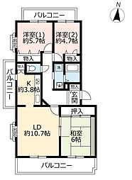 UR都市機構高槻・阿武山団地八番街8号棟 3LDKの間取図画像