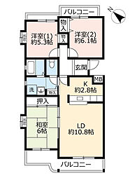 UR都市機構高槻・阿武山団地十番街5号棟 3LDKの間取図画像