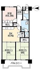 UR都市機構リバーサイドほんじょう4号棟 3DKの間取図画像