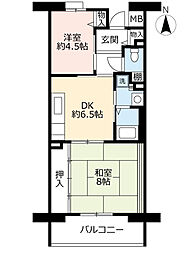 UR都市機構シティコート服部12棟 1LDKの間取図画像