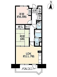 UR都市機構茨木学園町6号棟 2LDKの間取図画像