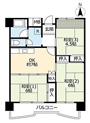 UR都市機構南港しらなみ団地36号棟 3DKの間取図画像