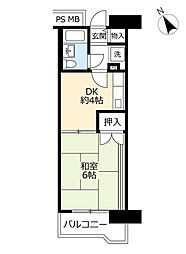 UR都市機構サンラフレ朝潮橋 1DKの間取図画像