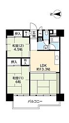 UR都市機構南港ひかりの団地15棟 2LDKの間取図画像