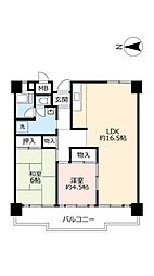 UR都市機構南港ひかりの団地11棟 2LDKの間取図画像