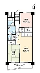 UR都市機構南港しらなみ団地33号棟 2LDKの間取図画像