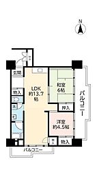 UR都市機構南港ひかりの団地13棟 2LDKの間取図画像