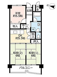 UR都市機構南港しらなみ団地34号棟 3DKの間取図画像