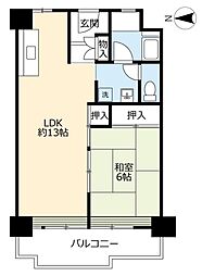 UR都市機構南港わかぎの団地44棟 1LDKの間取図画像