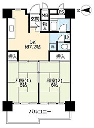 UR都市機構南港ひかりの団地15棟 2DKの間取図画像