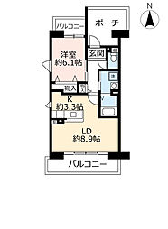 UR都市機構サンヴァリエ春日丘2号棟 1LDKの間取図画像