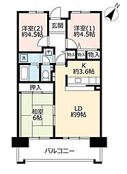 UR都市機構サンヴァリエ針中野5号棟 3LDKの間取図画像