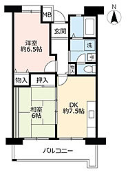 UR都市機構サンヴァリエ東長居3号棟 2DKの間取図画像