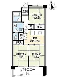 UR都市機構南港しらなみ団地33号棟 3DKの間取図画像