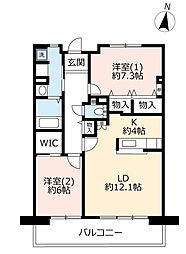 UR都市機構サンヴァリエ藤井寺2号棟 2LDKの間取図画像