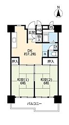 UR都市機構南港ひかりの団地15棟 2DKの間取図画像