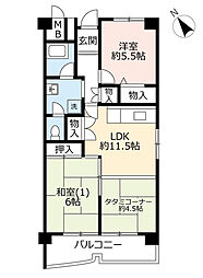 UR都市機構南港しらなみ団地34号棟 2LDKの間取図画像