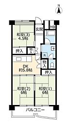 UR都市機構南港しらなみ団地33号棟 3DKの間取図画像
