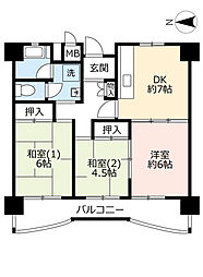 UR都市機構南港しらなみ団地31号棟 3DKの間取図画像