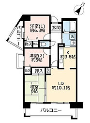UR都市機構サンヴァリエ針中野2号棟 3LDKの間取図画像