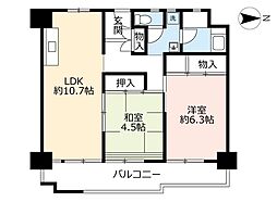 UR都市機構南港わかぎの団地43棟 2LDKの間取図画像