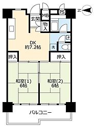 UR都市機構南港ひかりの団地15棟 2DKの間取図画像