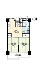 UR都市機構南港ひかりの団地11棟 2DKの間取図画像