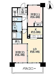 UR都市機構サンヴァリエ東長居15号棟 2LDKの間取図画像