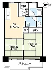 UR都市機構南港わかぎの団地44棟 1LDKの間取図画像