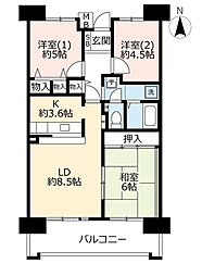 UR都市機構サンヴァリエ針中野6号棟 3LDKの間取図画像