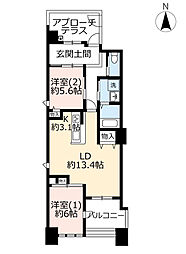 UR都市機構船場瓦町 2LDKの間取図画像