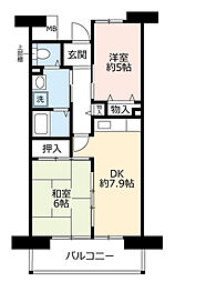 UR都市機構サンヴァリエ藤井寺1号棟 2DKの間取図画像