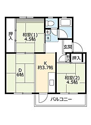 UR金剛 3階2DKの間取り