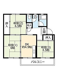 UR金剛 5階3DKの間取り