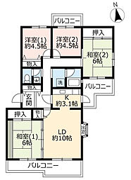 UR都市機構いぶき野三丁目団地5号棟 4LDKの間取図画像