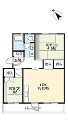 UR都市機構泉北桃山台1丁団地21棟 2LDKの間取図画像
