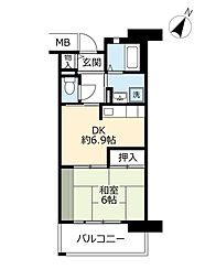 UR都市機構サンヴァリエ中百舌鳥1号棟 1DKの間取図画像