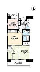 UR都市機構サンヴァリエ中百舌鳥6号棟 3DKの間取図画像