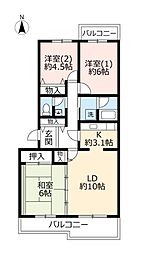 UR都市機構いぶき野三丁目団地2号棟 3LDKの間取図画像