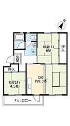 UR都市機構泉北桃山台1丁団地15棟 2DKの間取図画像