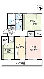 UR都市機構泉北桃山台1丁団地19棟 3Kの間取図画像