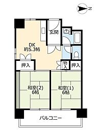UR都市機構泉北原山台1丁団地5-3棟 1LDKの間取図画像