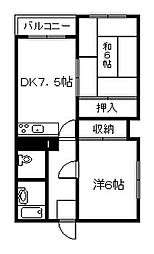 北都ハイツ 2DKの間取図画像