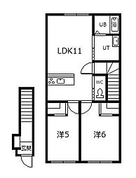 カームリーメムA 2LDKの間取図画像