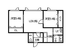 クロル・ウェルシュ 2LDKの間取図画像